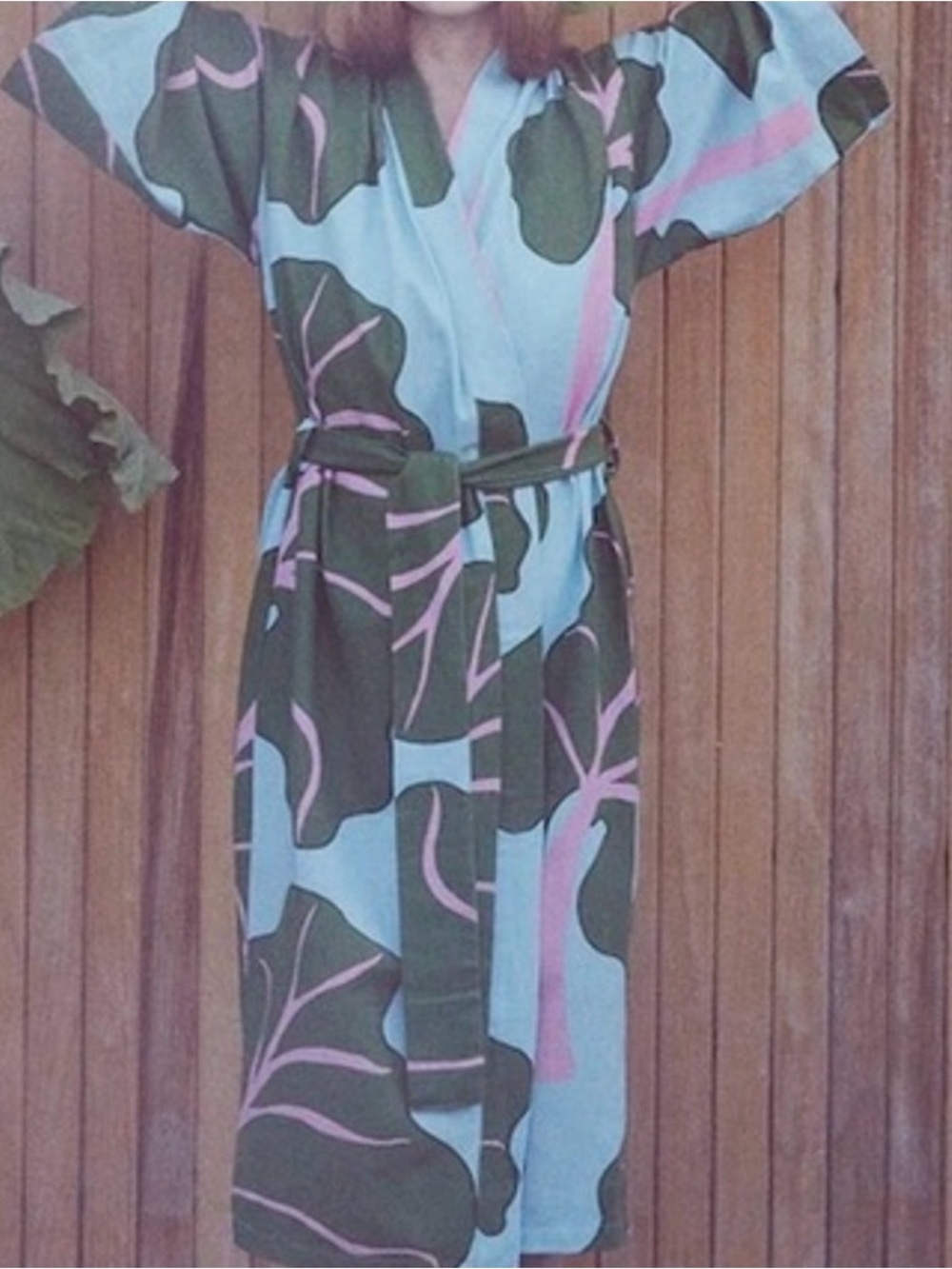 MARIMEKKO x IKEA BASTUA Kimono Robe Blue Green Rhubarb Leaf Print-VERY RARE